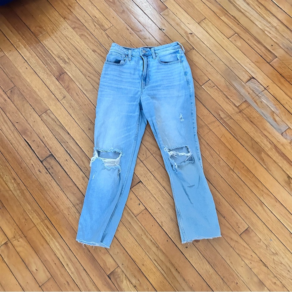 Light Blue Distressed Hollister High-Rise Straight Jeans - Women